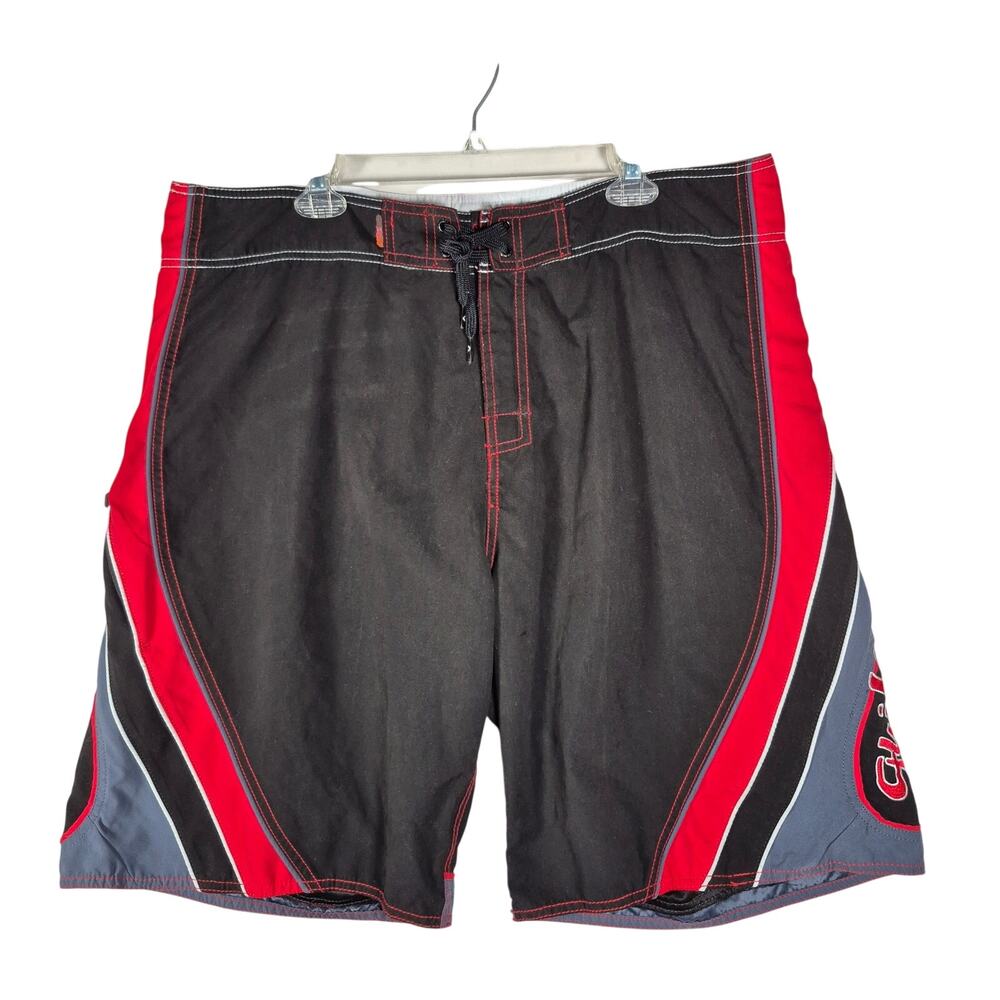 VTG Quiksilver Kelly Slater Board Shorts  USA Surf Graphic Hawaii Fiji Red Black